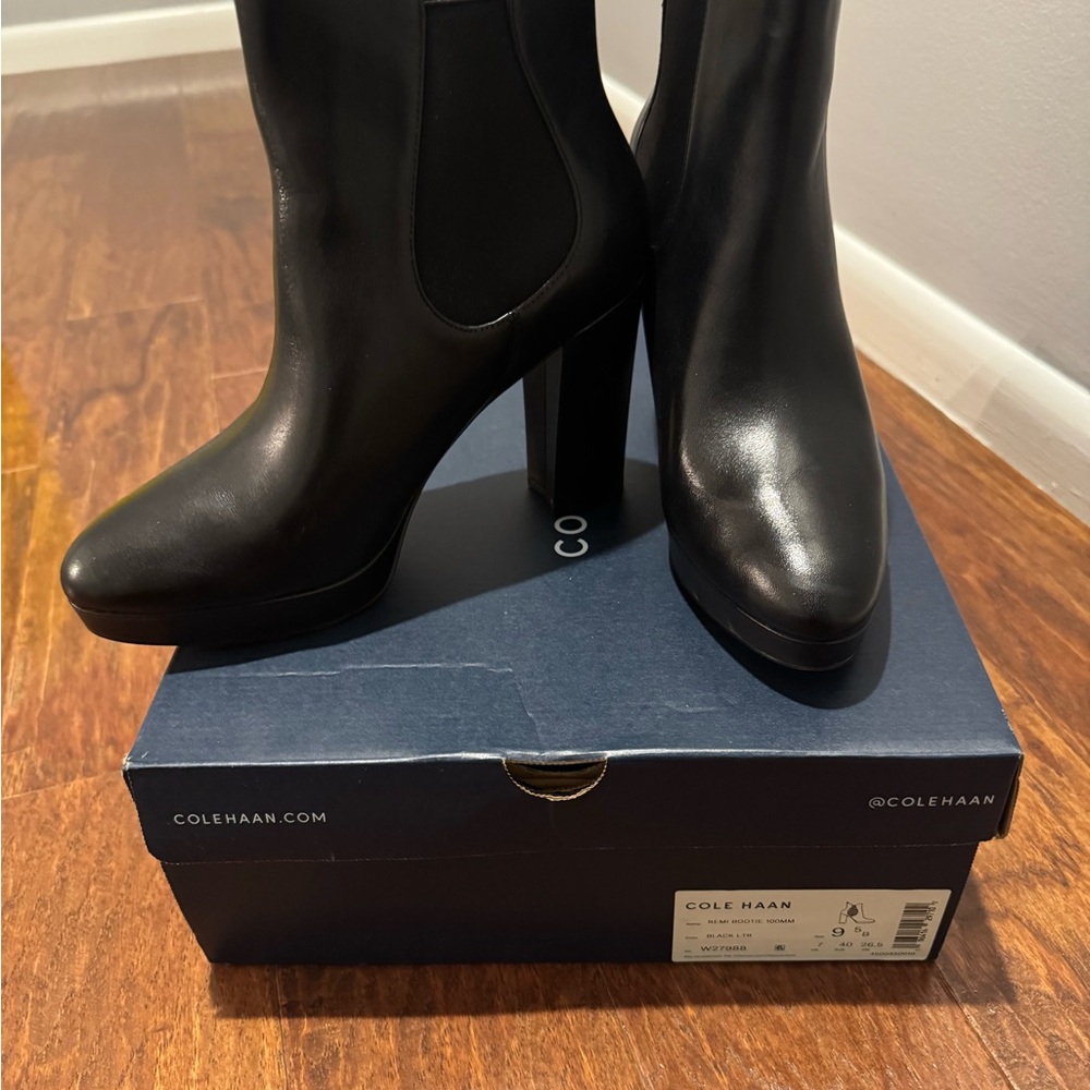 Cole Haan Women's Sleek Black Platform Heeled Boots
